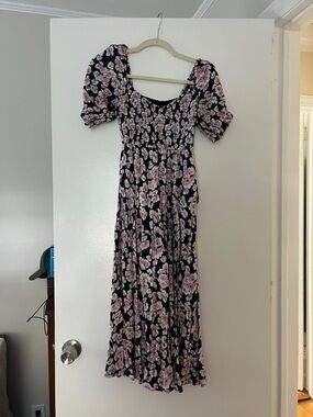 Abercrombie & Fitch Dress Floral Midi Smocked Purple Women's